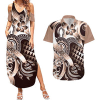 Aloha Mocha Mousse Tribal Honu Tattoo Couples Matching Summer Maxi Dress and Hawaiian Shirt