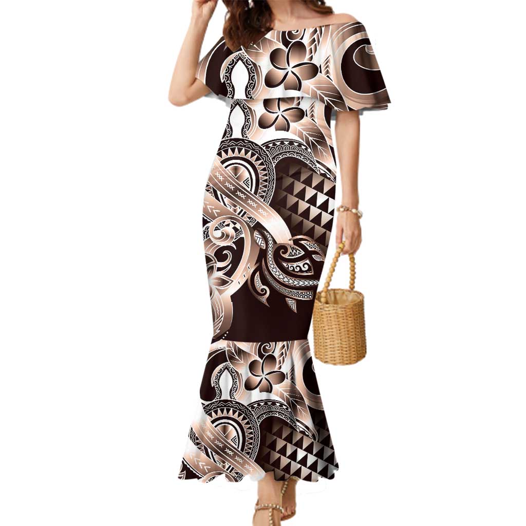 Aloha Mocha Mousse Tribal Honu Tattoo Family Matching Mermaid Dress and Hawaiian Shirt