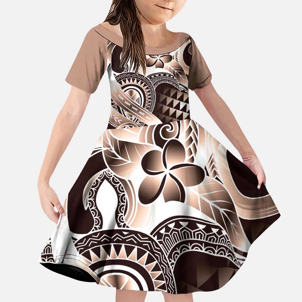 Aloha Mocha Mousse Tribal Honu Tattoo Family Matching Puletasi and Hawaiian Shirt LT9 Daughter's Dress Mocha Mousse - Polynesian Pride