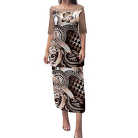 Aloha Mocha Mousse Tribal Honu Tattoo Family Matching Puletasi and Hawaiian Shirt LT9 Mom's Dress Mocha Mousse - Polynesian Pride