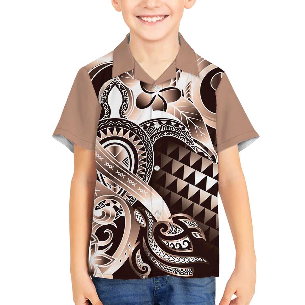 Aloha Mocha Mousse Tribal Honu Tattoo Family Matching Puletasi and Hawaiian Shirt LT9 Son's Shirt Mocha Mousse - Polynesian Pride