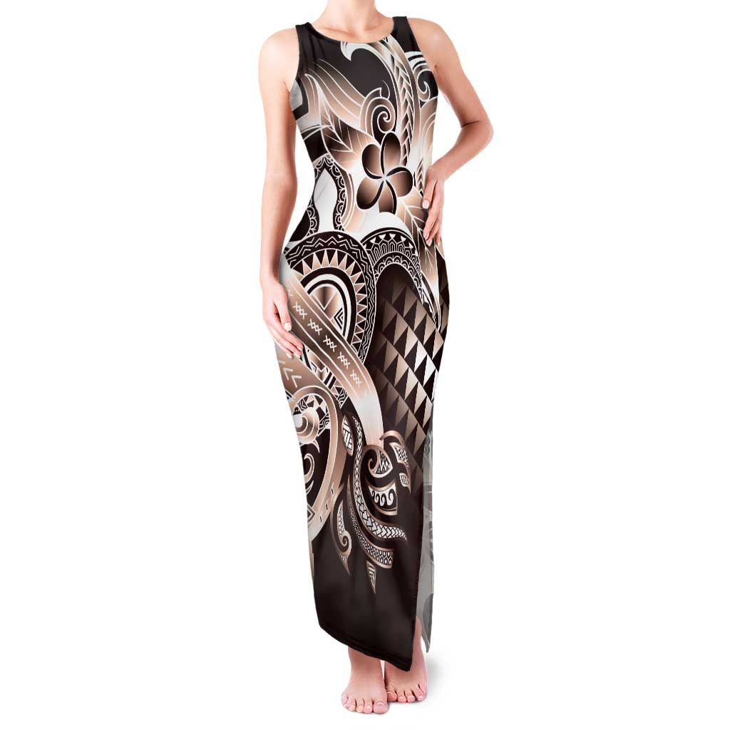 Aloha Mocha Mousse Tribal Honu Tattoo Family Matching Tank Maxi Dress and Hawaiian Shirt
