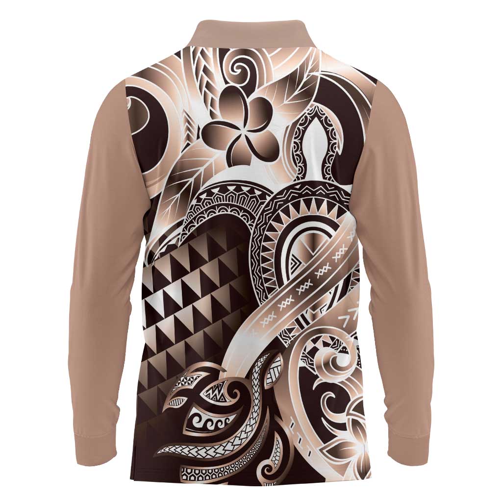 Aloha Mocha Mousse Tribal Honu Tattoo Long Sleeve Polo Shirt LT9 - Polynesian Pride