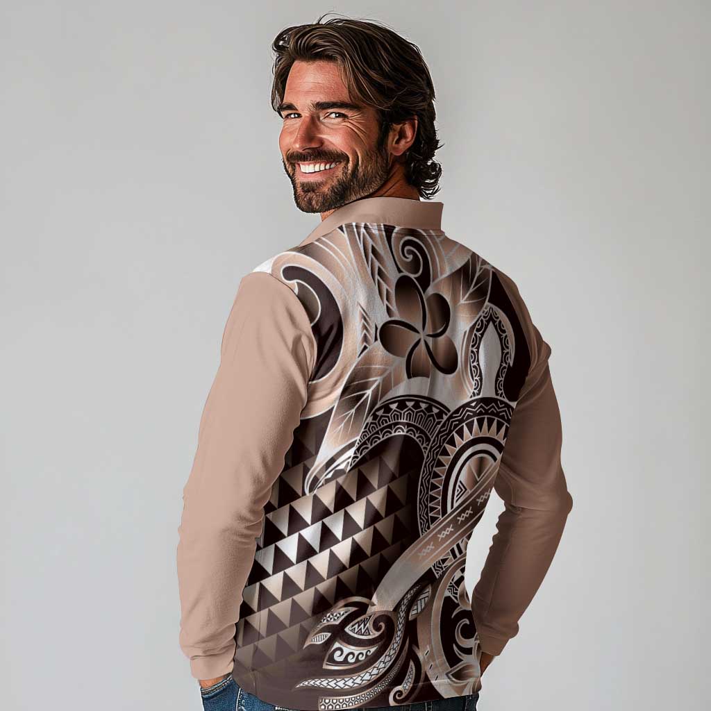 Aloha Mocha Mousse Tribal Honu Tattoo Long Sleeve Polo Shirt LT9 - Polynesian Pride