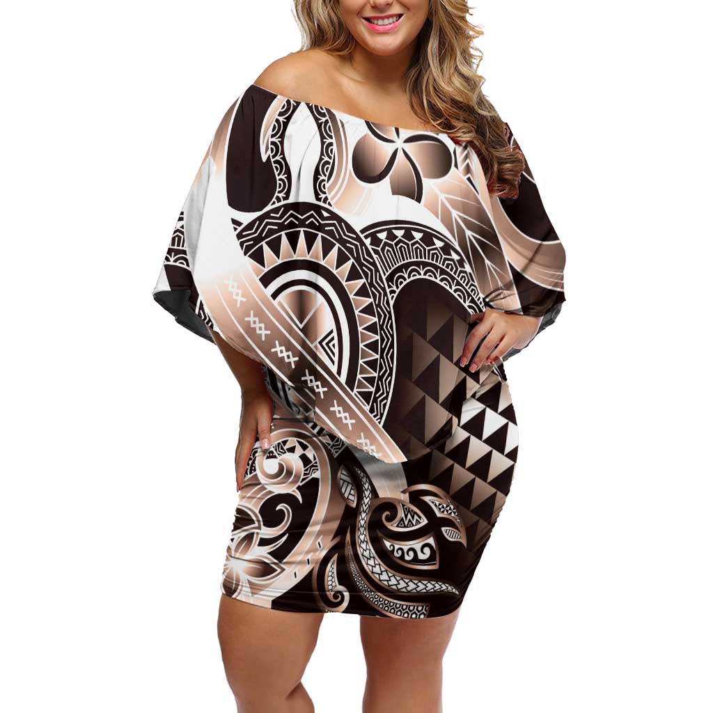 Aloha Mocha Mousse Tribal Honu Tattoo Off Shoulder Short Dress