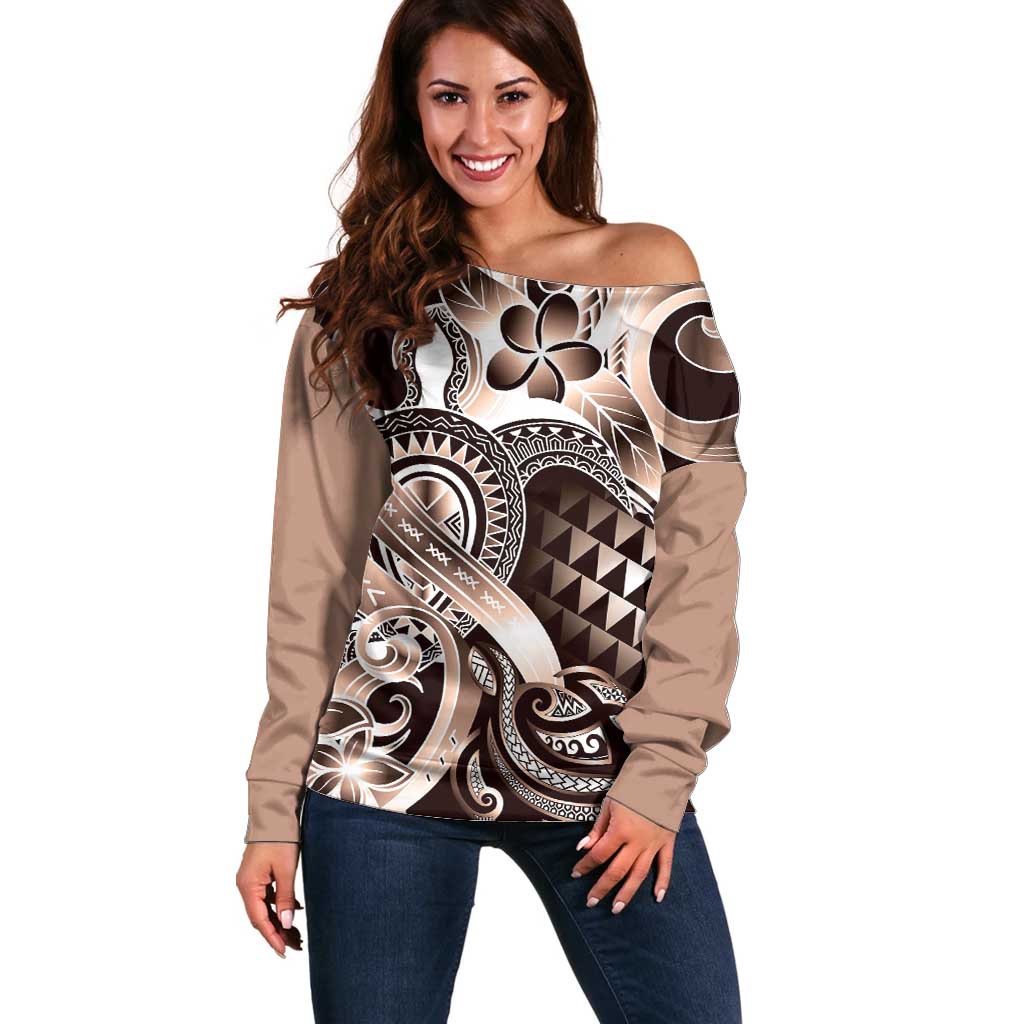 Aloha Mocha Mousse Tribal Honu Tattoo Off Shoulder Sweater