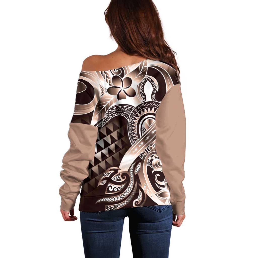 Aloha Mocha Mousse Tribal Honu Tattoo Off Shoulder Sweater