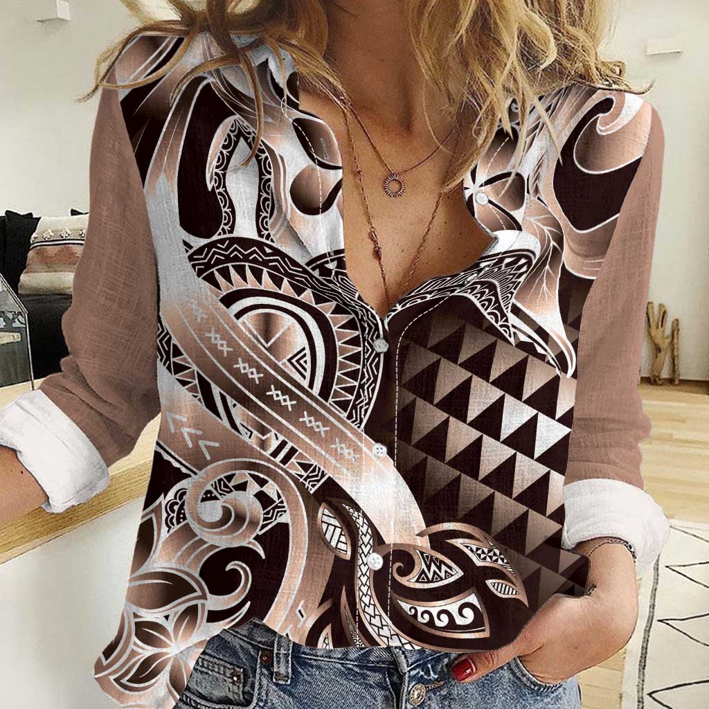 Aloha Mocha Mousse Tribal Honu Tattoo Women Casual Shirt LT9 Female Mocha Mousse - Polynesian Pride