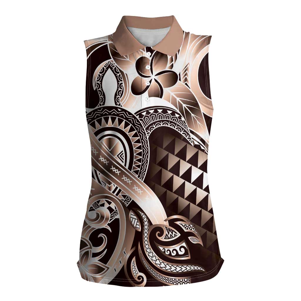 Aloha Mocha Mousse Tribal Honu Tattoo Women Sleeveless Polo Shirt LT9 Female Mocha Mousse - Polynesian Pride