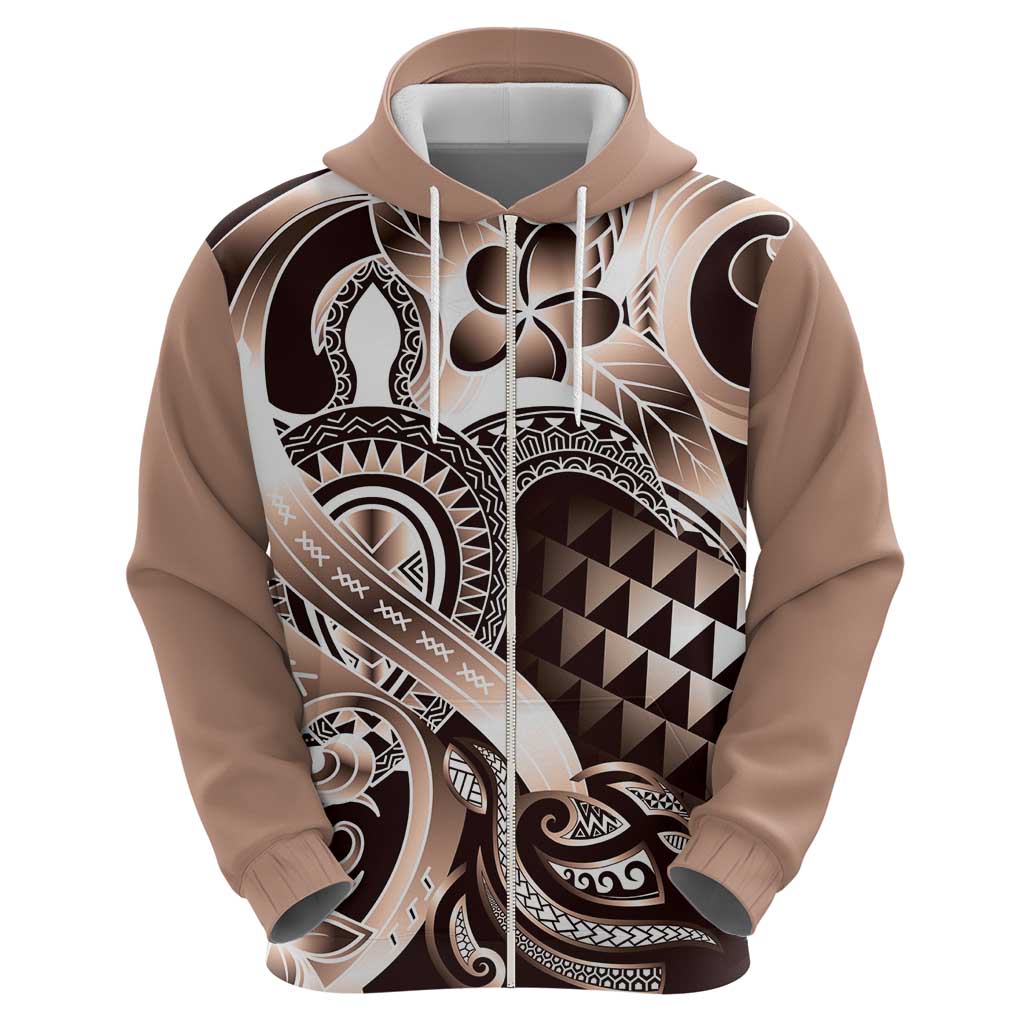 Aloha Mocha Mousse Tribal Honu Tattoo Zip Hoodie