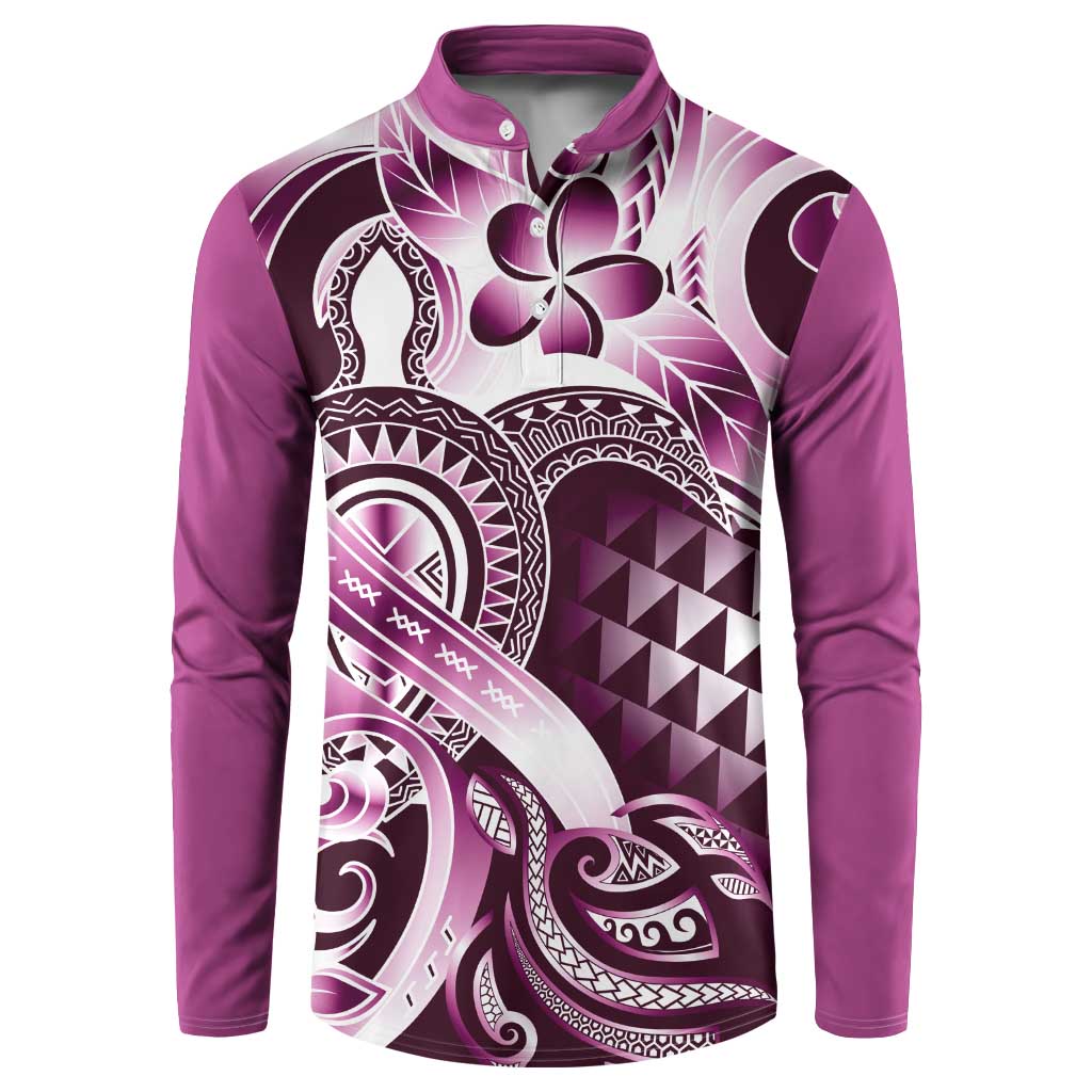 Aloha Pink Tribal Honu Tattoo Button Sweatshirt LT9 Pink - Polynesian Pride