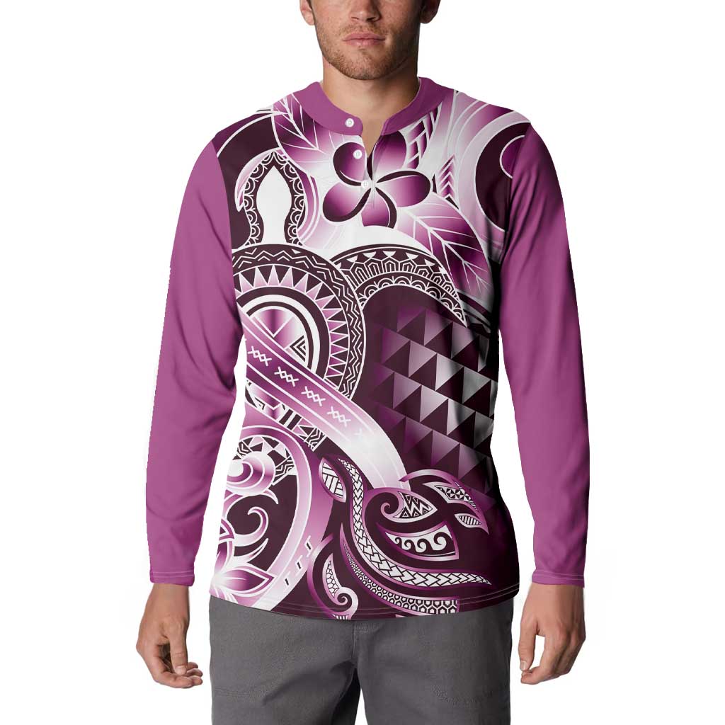 Aloha Pink Tribal Honu Tattoo Button Sweatshirt LT9 - Polynesian Pride