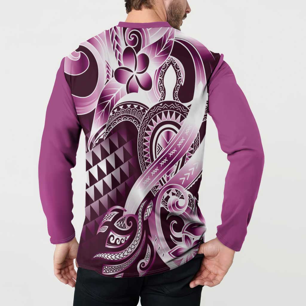 Aloha Pink Tribal Honu Tattoo Button Sweatshirt LT9 - Polynesian Pride