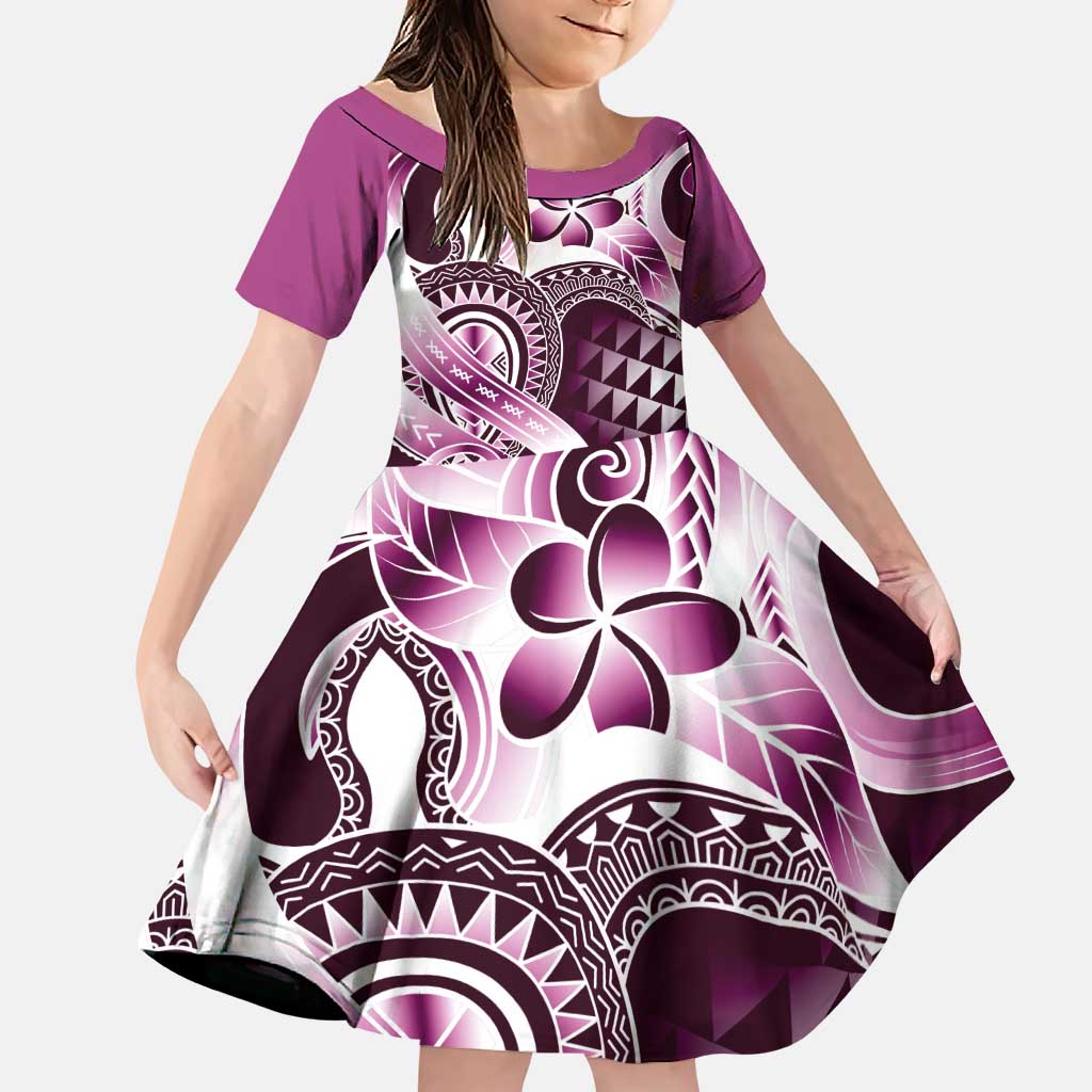 Aloha Pink Tribal Honu Tattoo Family Matching Puletasi and Hawaiian Shirt LT9 Daughter's Dress Pink - Polynesian Pride