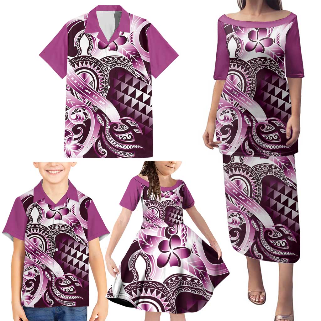 Aloha Pink Tribal Honu Tattoo Family Matching Puletasi and Hawaiian Shirt LT9 - Polynesian Pride