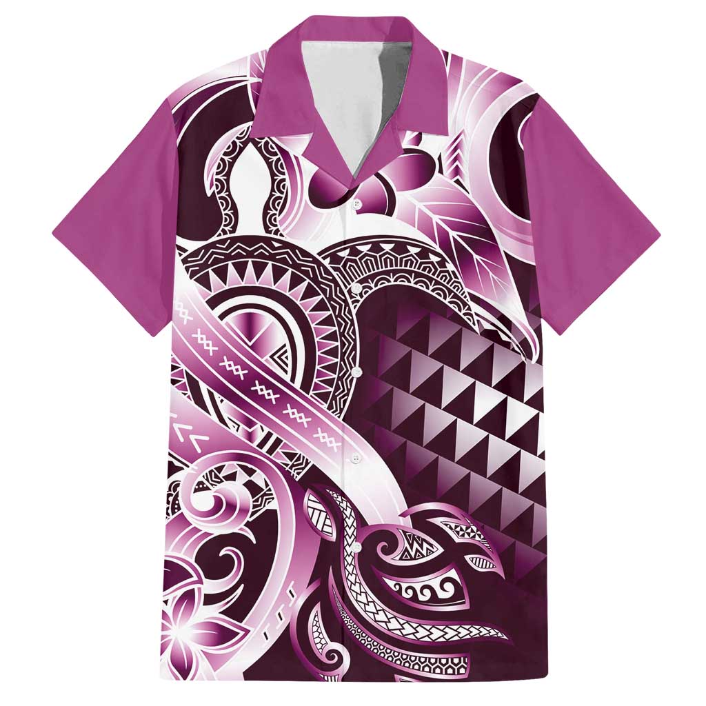 Aloha Pink Tribal Honu Tattoo Family Matching Puletasi and Hawaiian Shirt LT9 Dad's Shirt - Short Sleeve Pink - Polynesian Pride