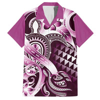 Aloha Pink Tribal Honu Tattoo Family Matching Puletasi and Hawaiian Shirt LT9 Dad's Shirt - Short Sleeve Pink - Polynesian Pride