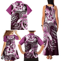 Aloha Pink Tribal Honu Tattoo Family Matching Tank Maxi Dress and Hawaiian Shirt