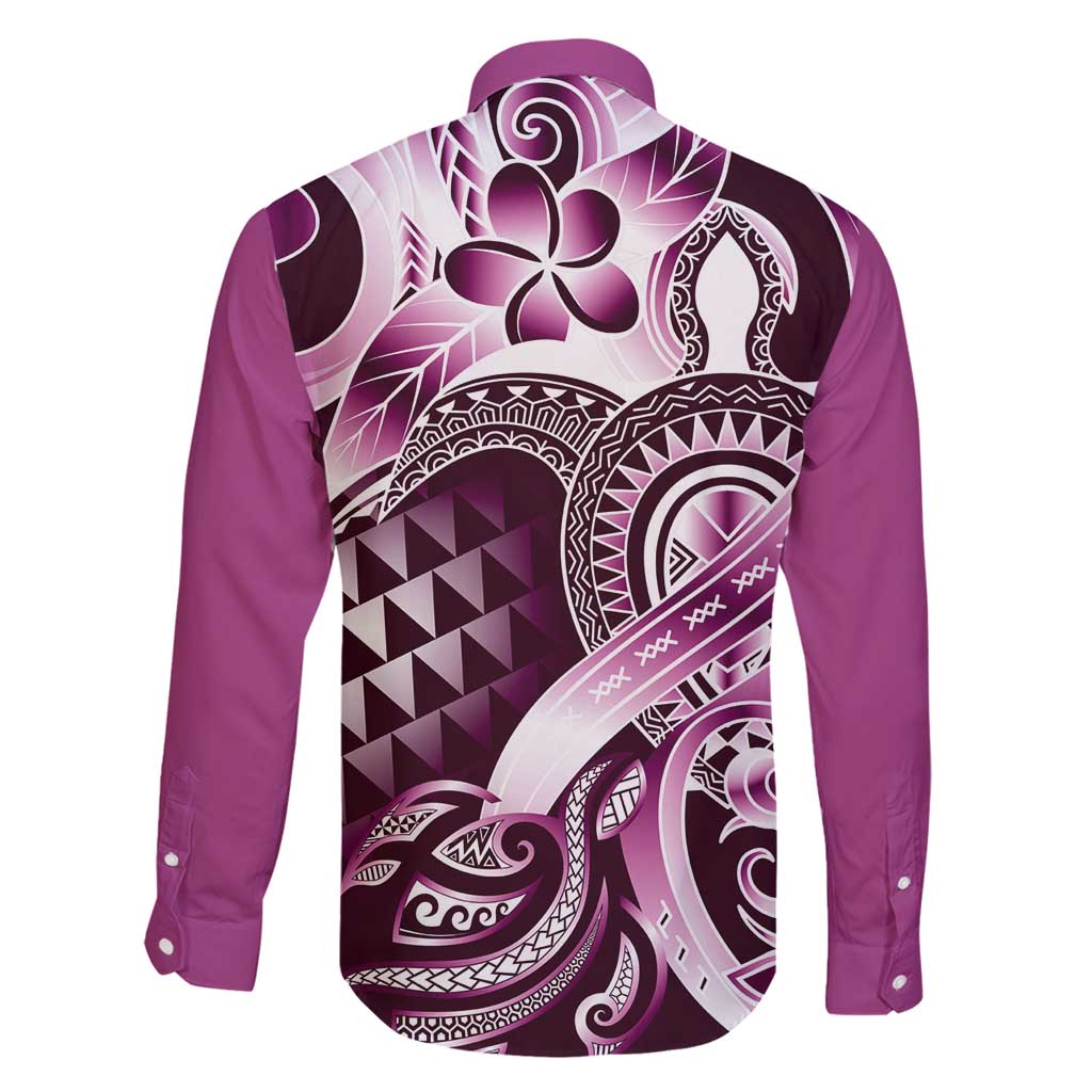 Aloha Pink Tribal Honu Tattoo Family Matching Tank Maxi Dress and Hawaiian Shirt