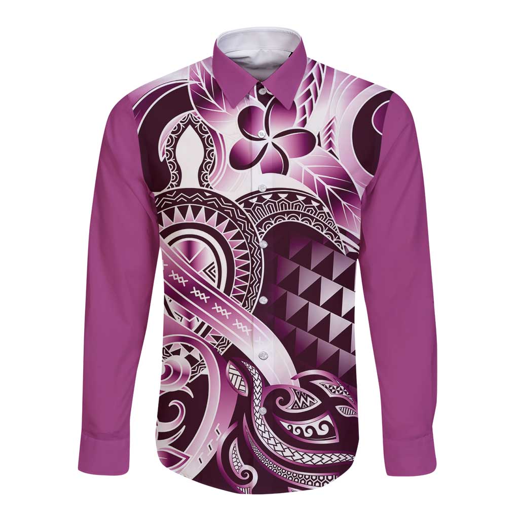 Aloha Pink Tribal Honu Tattoo Long Sleeve Button Shirt