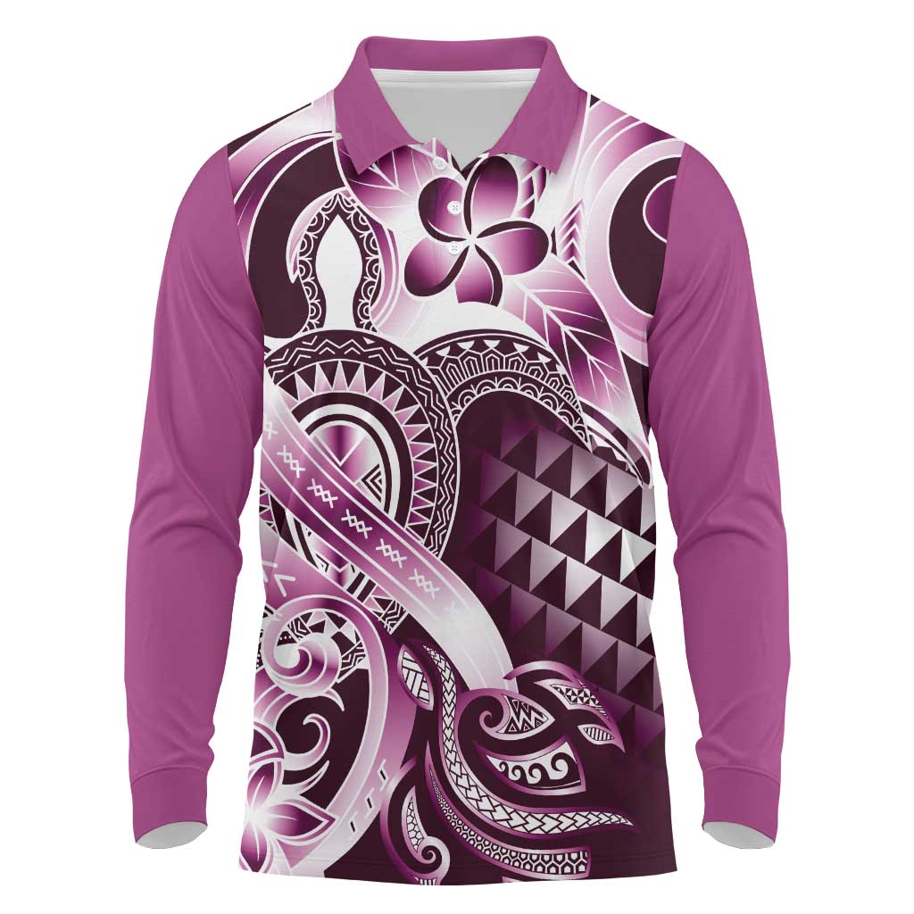 Aloha Pink Tribal Honu Tattoo Long Sleeve Polo Shirt LT9 Pink - Polynesian Pride