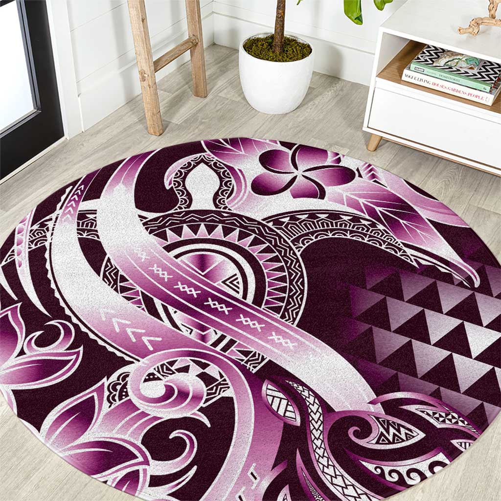 Aloha Pink Tribal Honu Tattoo Round Carpet