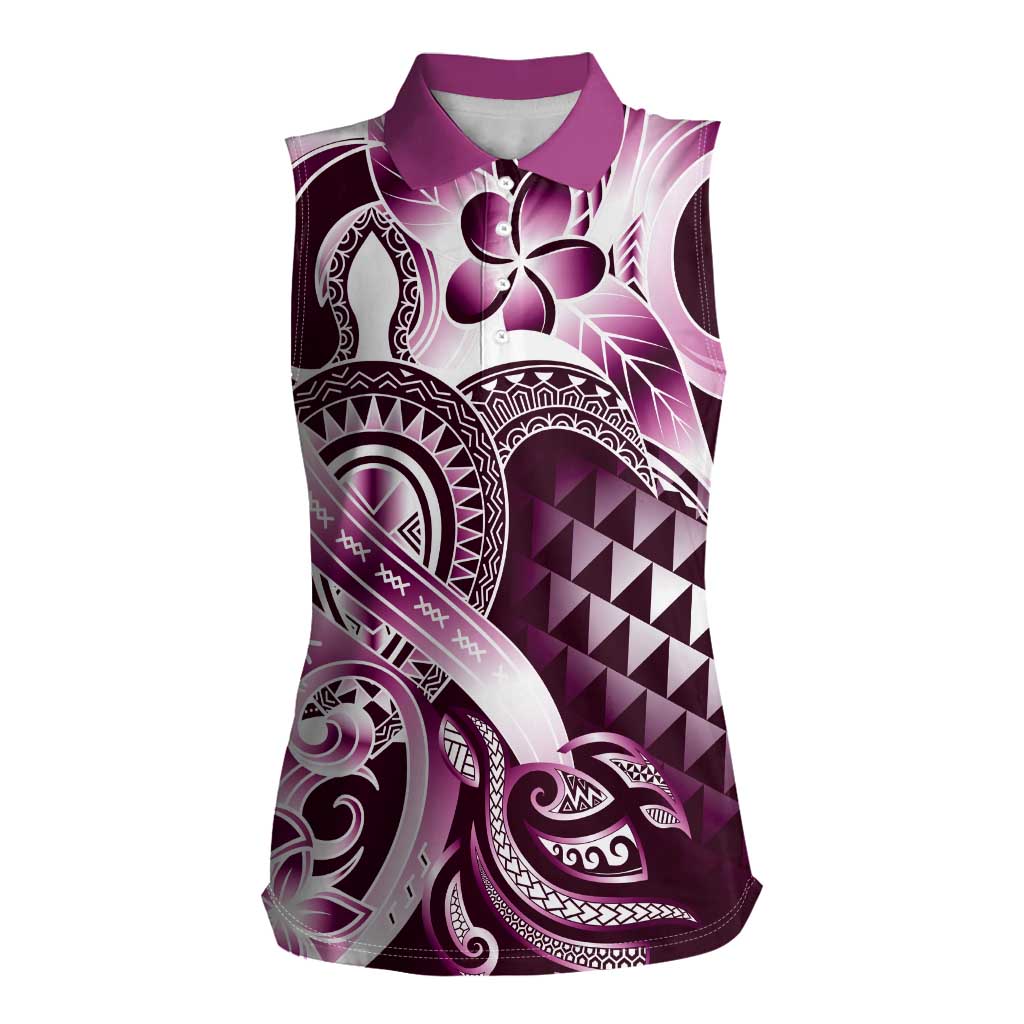 Aloha Pink Tribal Honu Tattoo Women Sleeveless Polo Shirt LT9 Female Pink - Polynesian Pride