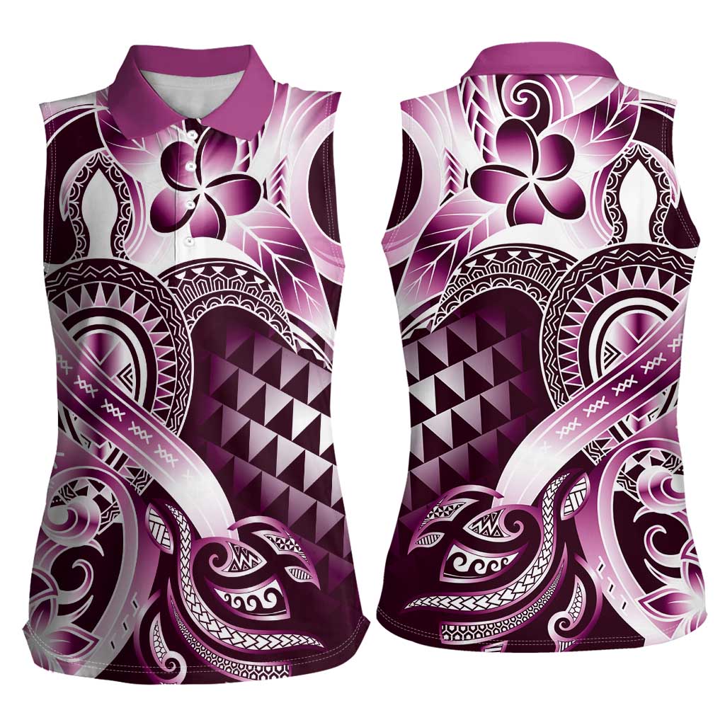 Aloha Pink Tribal Honu Tattoo Women Sleeveless Polo Shirt LT9 - Polynesian Pride