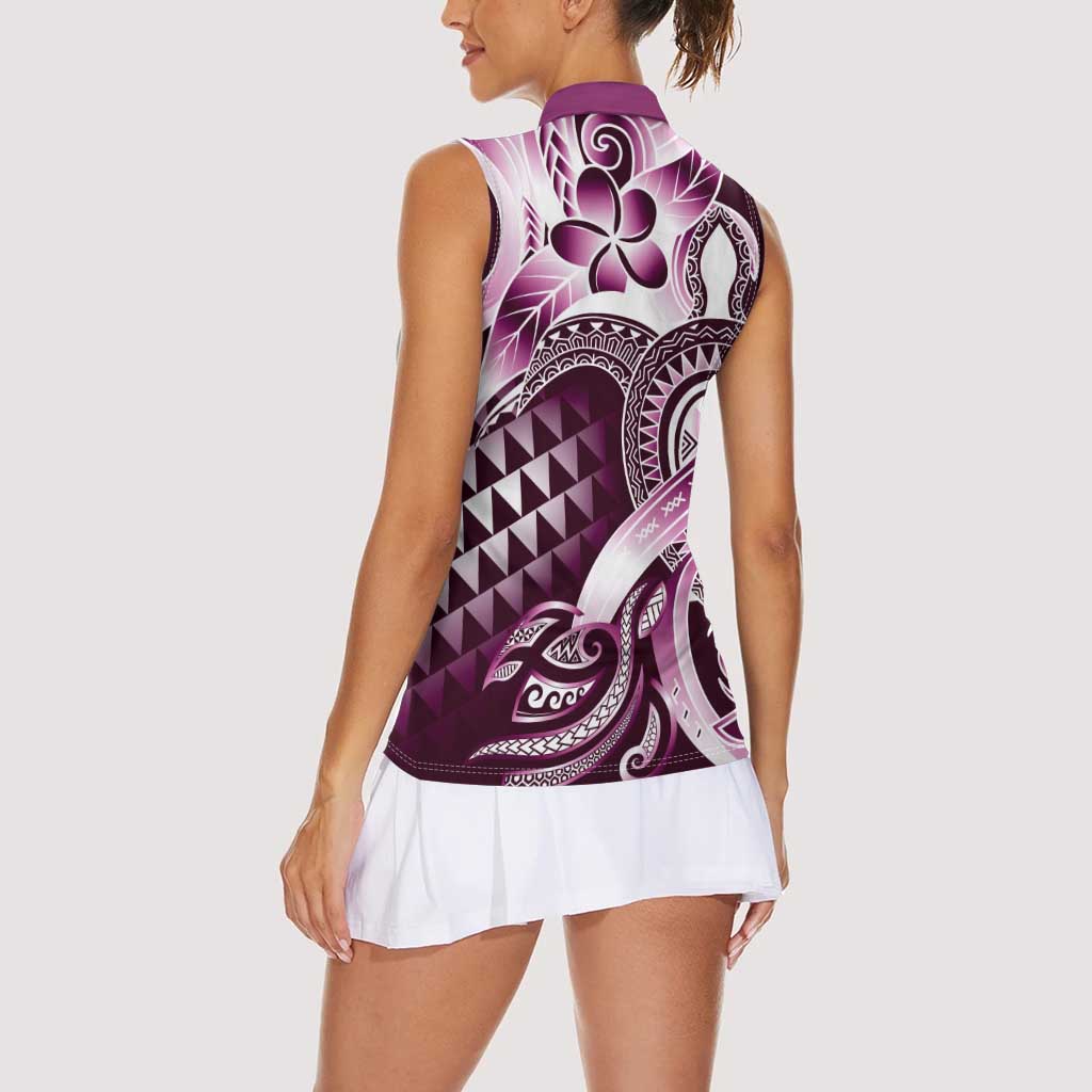 Aloha Pink Tribal Honu Tattoo Women Sleeveless Polo Shirt LT9 - Polynesian Pride