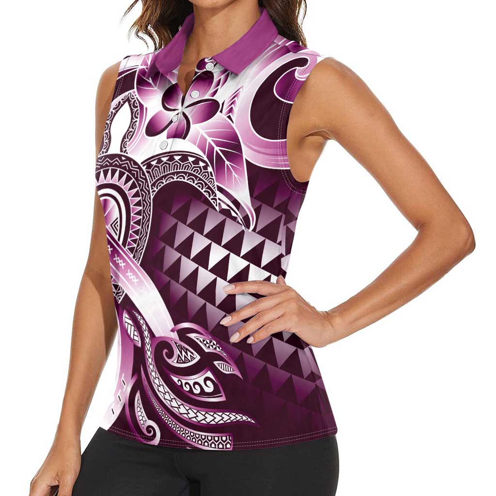 Aloha Pink Tribal Honu Tattoo Women Sleeveless Polo Shirt LT9 - Polynesian Pride