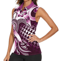 Aloha Pink Tribal Honu Tattoo Women Sleeveless Polo Shirt LT9 - Polynesian Pride