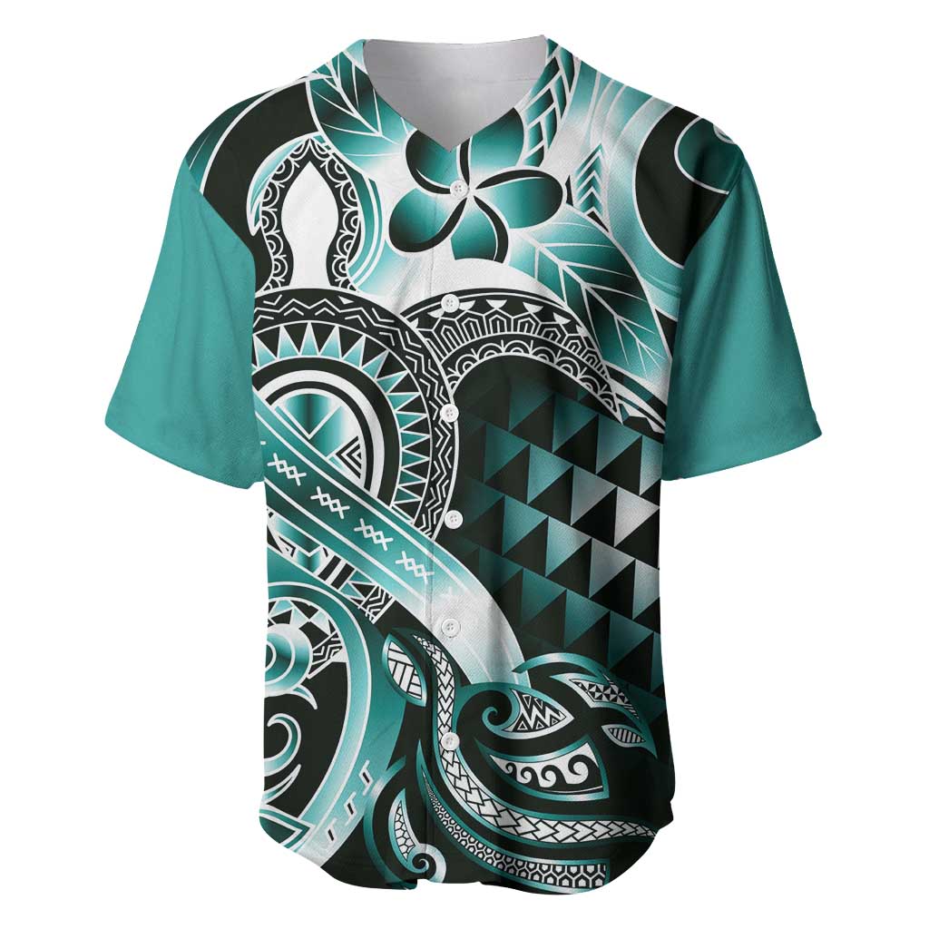 Aloha Turquoise Tribal Honu Tattoo Baseball Jersey LT9 Turquoise - Polynesian Pride