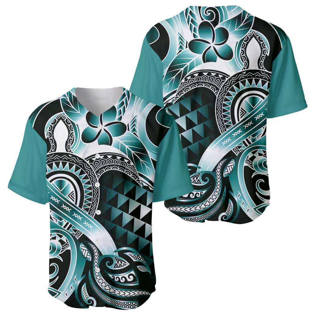 Aloha Turquoise Tribal Honu Tattoo Baseball Jersey LT9 - Polynesian Pride