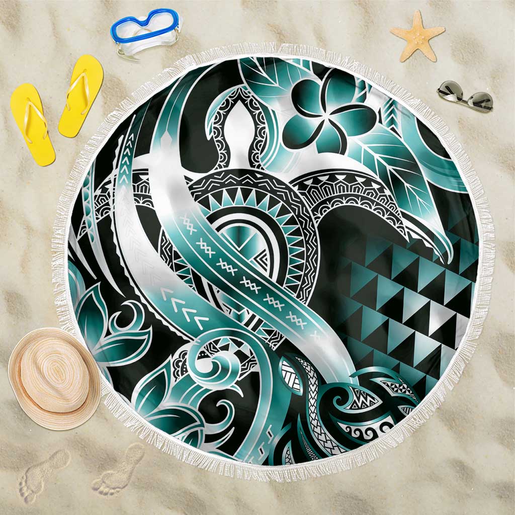 Aloha Turquoise Tribal Honu Tattoo Beach Blanket