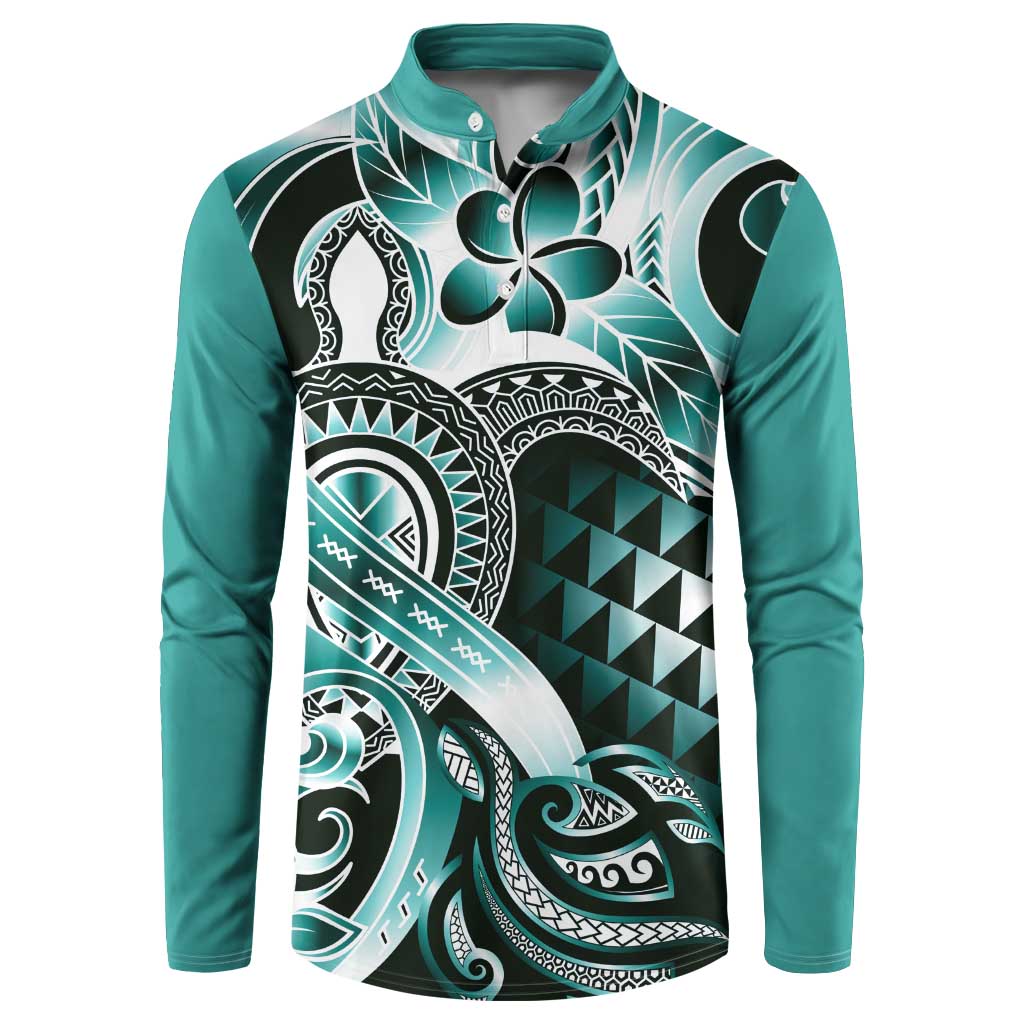 Aloha Turquoise Tribal Honu Tattoo Button Sweatshirt LT9 Turquoise - Polynesian Pride