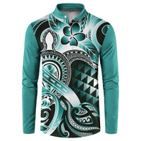 Aloha Turquoise Tribal Honu Tattoo Button Sweatshirt LT9 Turquoise - Polynesian Pride