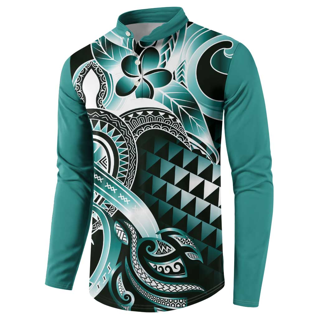 Aloha Turquoise Tribal Honu Tattoo Button Sweatshirt LT9 - Polynesian Pride
