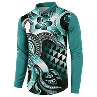 Aloha Turquoise Tribal Honu Tattoo Button Sweatshirt LT9 - Polynesian Pride
