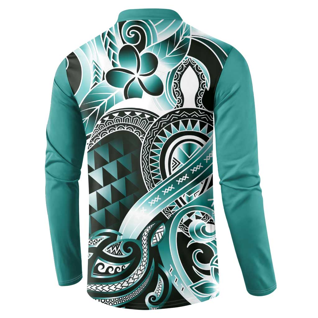 Aloha Turquoise Tribal Honu Tattoo Button Sweatshirt LT9 - Polynesian Pride