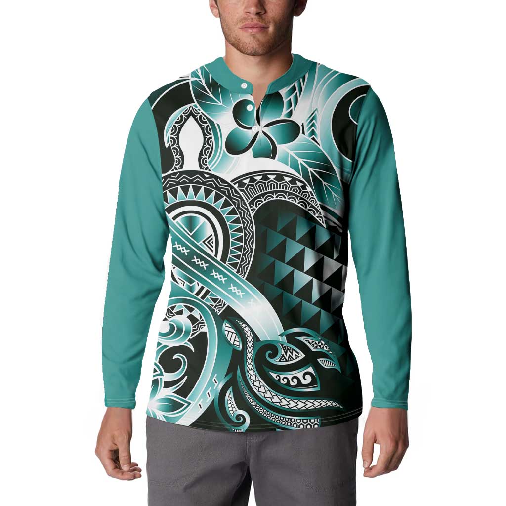 Aloha Turquoise Tribal Honu Tattoo Button Sweatshirt LT9 - Polynesian Pride