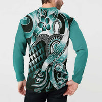 Aloha Turquoise Tribal Honu Tattoo Button Sweatshirt LT9 - Polynesian Pride