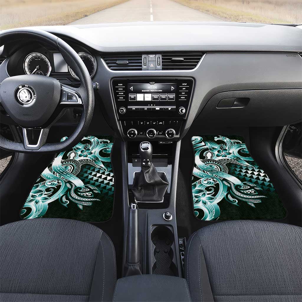 Aloha Turquoise Tribal Honu Tattoo Car Mats LT9 Set 2pcs - Front Turquoise - Polynesian Pride
