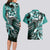 Aloha Turquoise Tribal Honu Tattoo Couples Matching Long Sleeve Bodycon Dress and Hawaiian Shirt