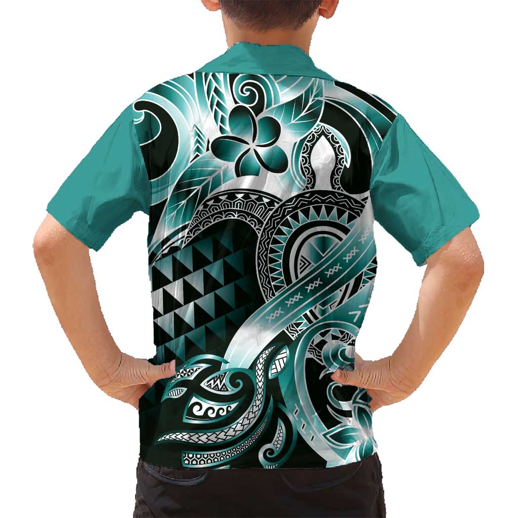 Aloha Turquoise Tribal Honu Tattoo Family Matching Puletasi and Hawaiian Shirt LT9 - Polynesian Pride