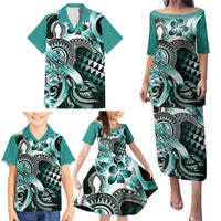 Aloha Turquoise Tribal Honu Tattoo Family Matching Puletasi and Hawaiian Shirt LT9 - Polynesian Pride