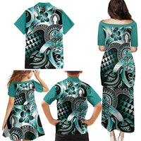 Aloha Turquoise Tribal Honu Tattoo Family Matching Puletasi and Hawaiian Shirt LT9 - Polynesian Pride