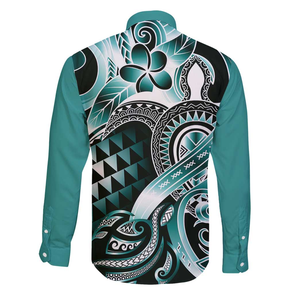 Aloha Turquoise Tribal Honu Tattoo Family Matching Puletasi and Hawaiian Shirt LT9 - Polynesian Pride