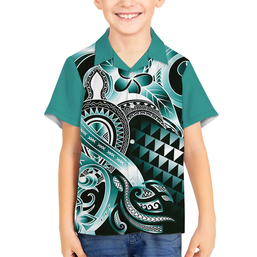 Aloha Turquoise Tribal Honu Tattoo Family Matching Puletasi and Hawaiian Shirt LT9 Son's Shirt Turquoise - Polynesian Pride