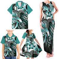 Aloha Turquoise Tribal Honu Tattoo Family Matching Tank Maxi Dress and Hawaiian Shirt