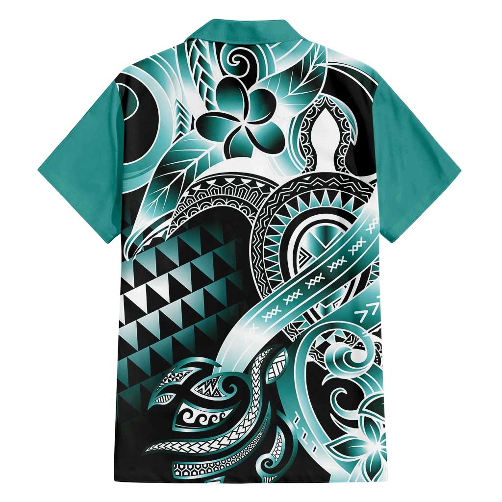 Aloha Turquoise Tribal Honu Tattoo Family Matching Tank Maxi Dress and Hawaiian Shirt